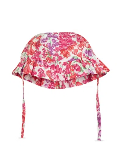 Tartine Et Chocolat Kids' Ruffled Floral Hat In Red