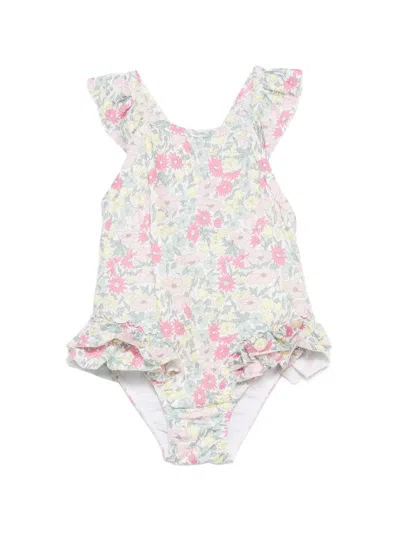 Tartine Et Chocolat Babies' Ruffled Floral-print Swimsuit In Pink