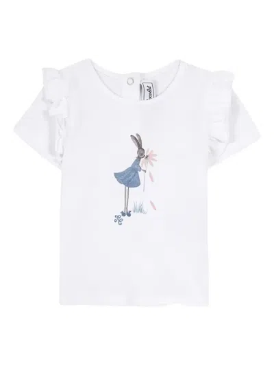 Tartine Et Chocolat Babies' Ruffled Rabbit-print T-shirt In White