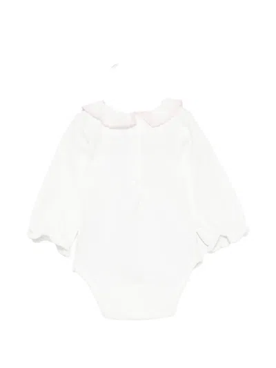 Tartine Et Chocolat Babies' Ruffled-collar Long-sleeve Bodysuit In White