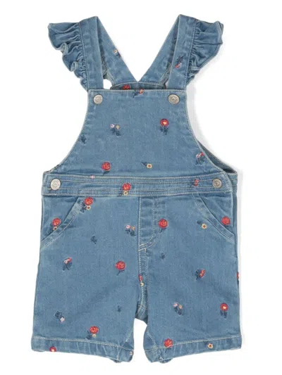 Tartine Et Chocolat Babies' Floral-embroidered Denim Dungarees In Blue