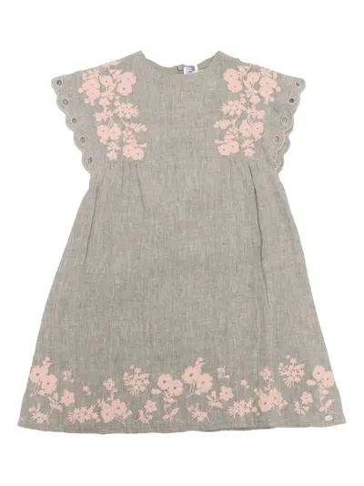 Tartine Et Chocolat Kids' Scalloped-edge Embroidered Dress In Gray