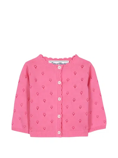 Tartine Et Chocolat Babies' Scalloped Pointelle Cardigan In Pink