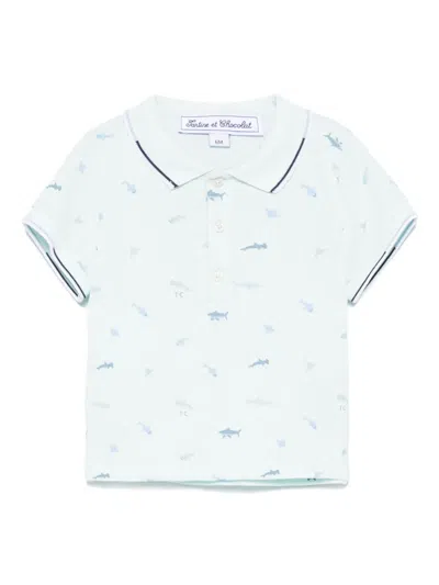 Tartine Et Chocolat Babies' Shark-print Polo Shirt In Blue