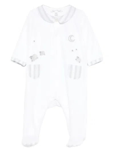 Tartine Et Chocolat Babies' Sheep-embroidery Striped Pajama In White