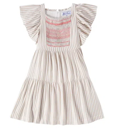 Tartine Et Chocolat Kids' Smocked Striped Dress In Grey
