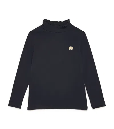 Tartine Et Chocolat Kids' Stretch-cotton Ruffle-neck Sweater In Blue