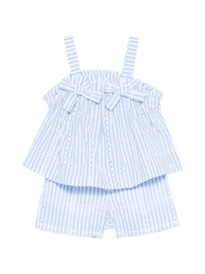 Tartine Et Chocolat Babies' Striped Bow Shorts Set In Blue