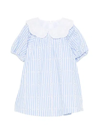 Tartine Et Chocolat Babies' Striped Broderie Dress In Blue