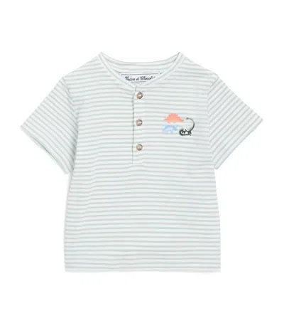 Tartine Et Chocolat Kids' Striped Button-up T-shirt In Green