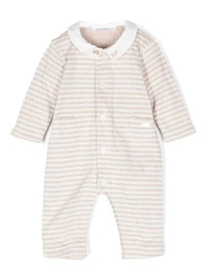 Tartine Et Chocolat Babies' Striped Pointed-collar Rompers In Grey