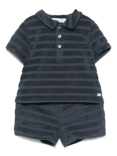 Tartine Et Chocolat Babies' Striped Shorts Set In Blue