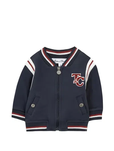 Tartine Et Chocolat Babies' Striped Zip-fastening Bomber Jacket In Blue