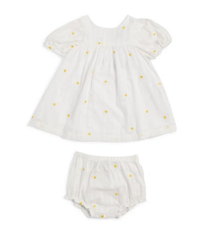 Tartine Et Chocolat Sunflower-embroidered Dress And Bloomers Set (3 Months-2 Years) In White