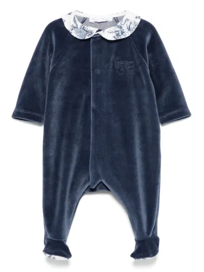 Tartine Et Chocolat Babies' Velvet Pajamas In Blue