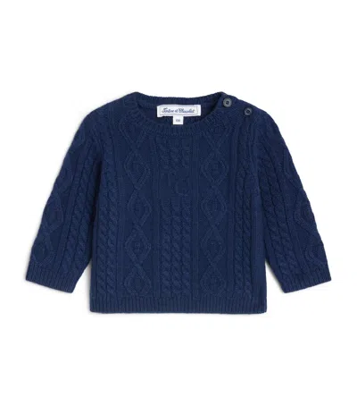 Tartine Et Chocolat Kids'  Wool-blend Cable-knit Sweater In Blue