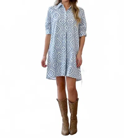 Tarun Fab & Tex Amelia Mini Dress In Tribal Denim In Blue