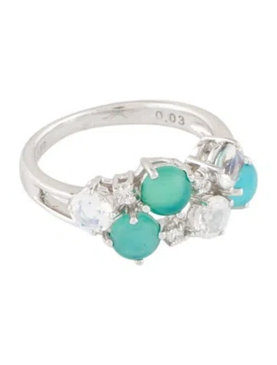 Pre-owned Tasaki 17k Moonstone, Dyed Chalcedony & Diamond Ring In Multi