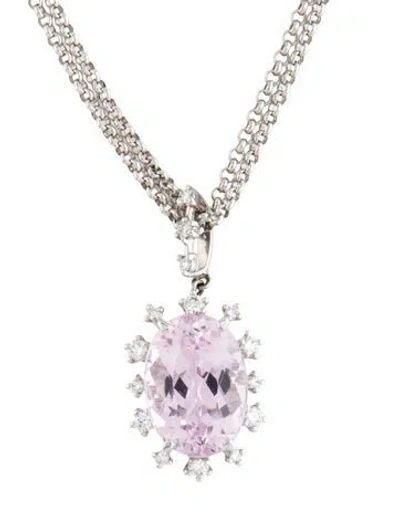 Pre-owned Tasaki 18k 7.08ct Kunzite & Diamond Pendant Necklace, 19" In Multicolor