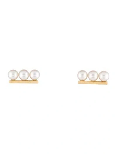 Pre-owned Tasaki 18k Akoya Pearl Line Balance Neo Stud Earrings In Multi