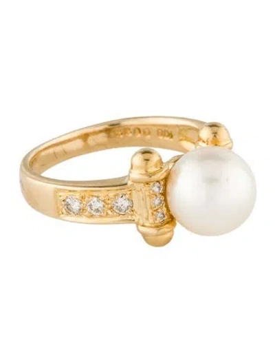 Pre-owned Tasaki 18k Pearl & Diamond Cocktail Ring In Multi
