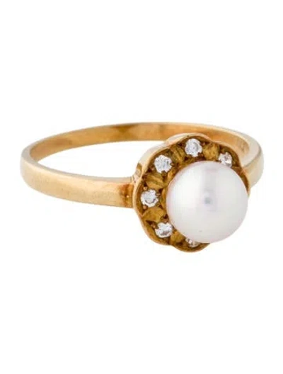Pre-owned Tasaki 18k Pearl & Diamond Cocktail Ring In Multi