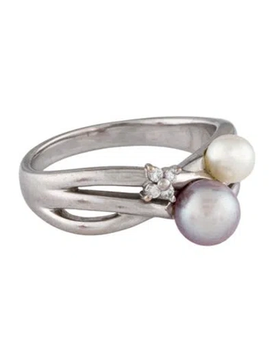 Pre-owned Tasaki 18k Pearl & Diamond Cocktail Ring In Multi