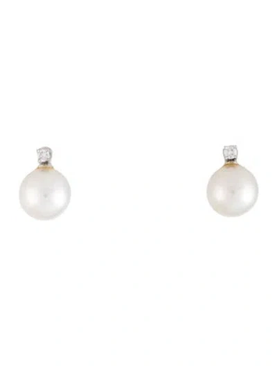 Pre-owned Tasaki 18k Pearl & Diamond Convertible Earrings In Multicolor
