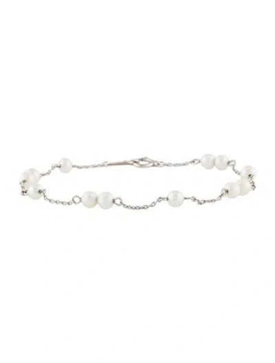Pre-owned Tasaki 18k Pearl Station Bracelet, 6.75" In Multi
