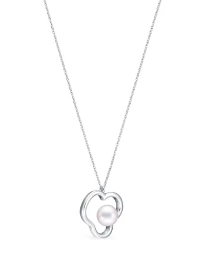 Tasaki 18k White Gold Chants Signature Akoya Pearl Necklace In Silver