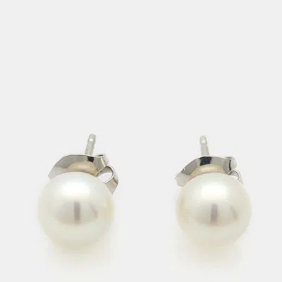 Pre-owned Tasaki 18k White Gold Pearl Earrings In Multi