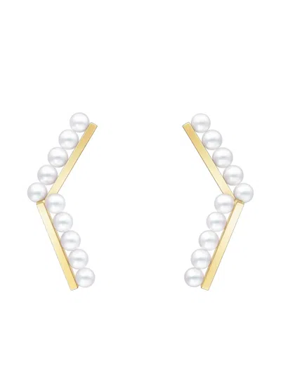 Tasaki 18k Yellow Gold Collection Line Balance Arm Akoya Pearl Earrings