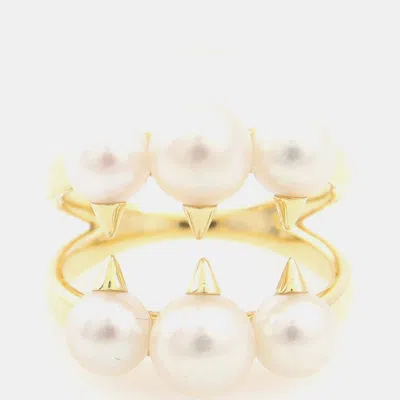 Pre-owned Tasaki 18k Yellow Gold Danger Pearl Ring Eu 50 In Multi