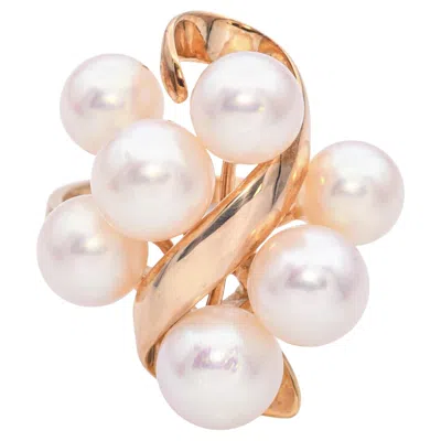 Pre-owned Tasaki 18k Yellow Gold Pearl Cluster Floral Cocktail Ring