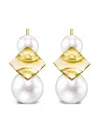 Tasaki 18k Yellow Gold Square Leaf Pearl Earrings In Gold