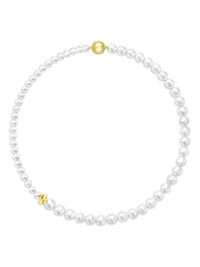 Tasaki 18k Yellow Gold Square Leaf Pearl Necklace In White