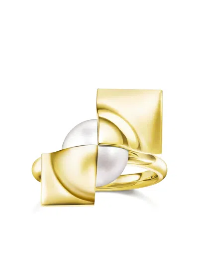 Tasaki 18k Yellow Gold Square Leaf Pearl Ring