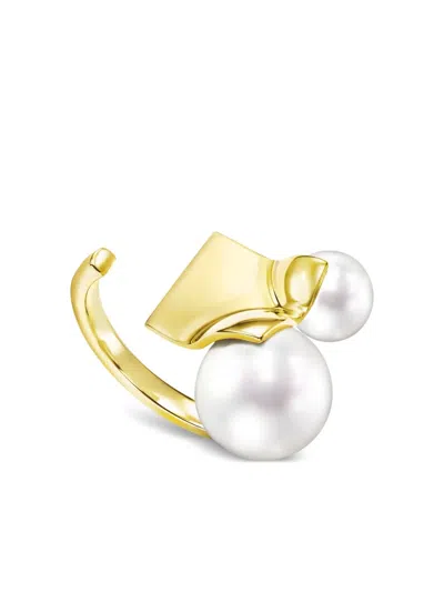 Tasaki 18k Yellow Gold Square Leaf Pearl Ring In Metallic