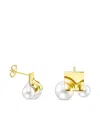 Tasaki 18k Yellow Gold Square Leaf Pearls Earrings In Metallic