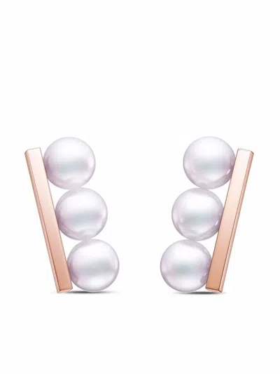 Tasaki 18kt Rose Gold Collection Line Balance Neo Akoya Pearl Earrings In Pink