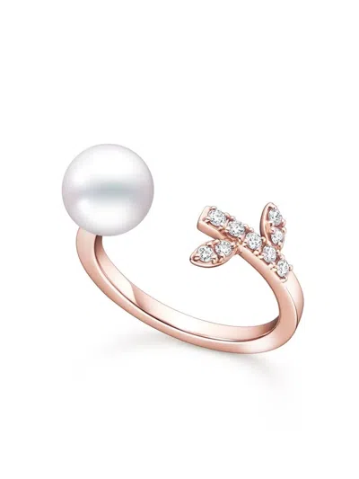 Tasaki 18kt Rose Gold Kugel Akoya Pearl And Diamond Ring In Pink