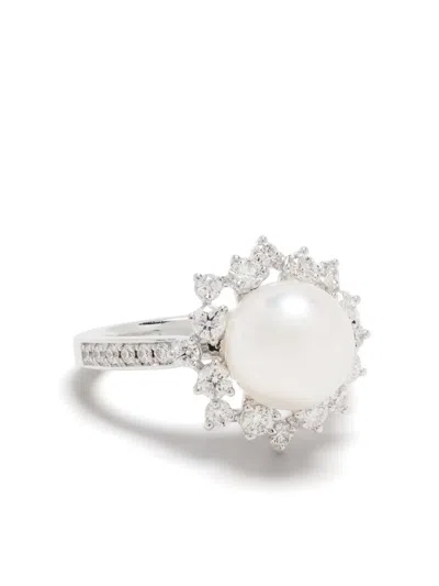 Tasaki 18kt White Gold Akoya Diamond Ring In Silver