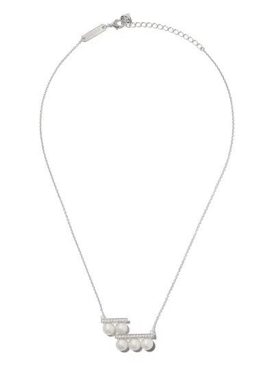 Tasaki 18kt White Gold Collection Line Balance Step Pearl And Diamond Pendant In Silver