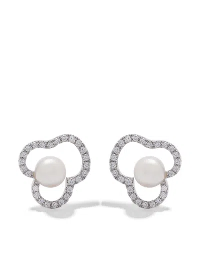 Tasaki 18kt White Gold Chants Akoya Pearl Diamond Earrings In Silver