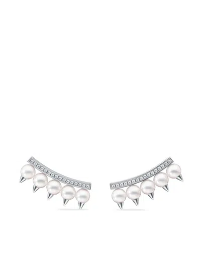 Tasaki 18kt White Gold Collection Line Danger Plus Diamond Pavé Earrings In Or Blanc