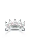 Tasaki 18k White Gold Danger Plus 18ct White-gold, 0.09ct Diamond And Akoya-pearl Ring In Silver