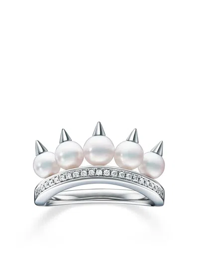 Tasaki 18k White Gold Danger Plus 18ct White-gold, 0.09ct Diamond And Akoya-pearl Ring