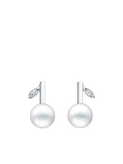 Tasaki 18kt White Gold Kugel Pearl And Diamond Earrings In Silver