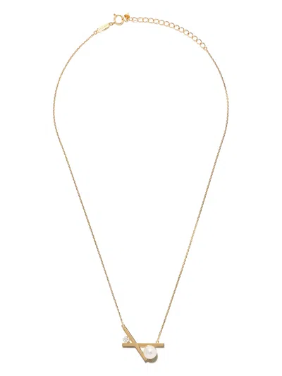 Tasaki 18kt Yellow Gold Collection Line Balance Cross Akoya Pearl And Diamond Pendant