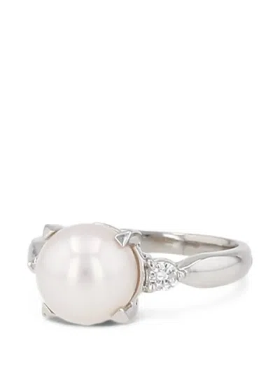Pre-owned Tasaki 2000s Pearl And Diamond Ring In Silver